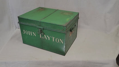 Antique English Iron Milner's Strong Box Painted Green With John Layton Inscription (RL)