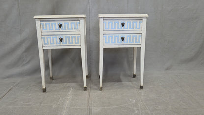 Vintage Mahogany Nightstands With Handpainted Greek Key Motif - A Pair