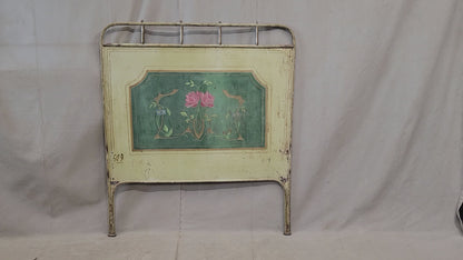 Antique French Art Nouveau Painted Iron and Brass Twin Headboard