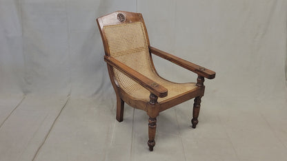 Vintage Bauer International Teak Caned Plantation Chair With Extension Armrests