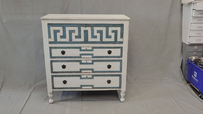 Antique English Painted Dresser Chest of Drawers With Greek Key Motif