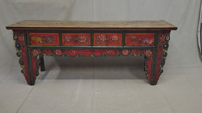 Antique Early 19th Century Chinese Red Lacquer Altar / Console Table