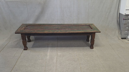 Vintage Teak Coffee Table Made From an Old Reclaimed Door With Green Paint