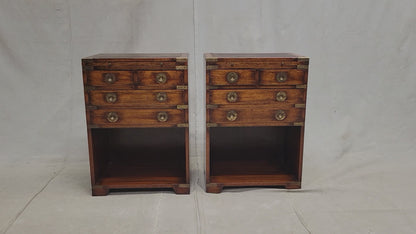 Vintage Campaign Style English Nightstands with Leather - a pair