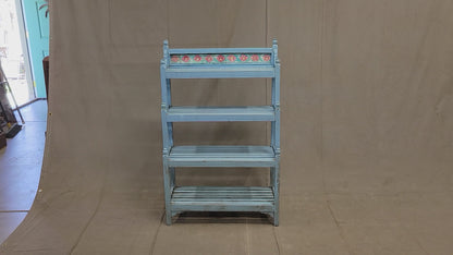 Vintage Indian Painted Bookshelf with Floral Tile