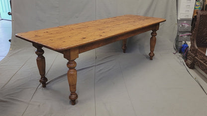 Vintage English Rustic Pine 8' Long Farmhouse Dining Table