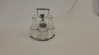 Antique Silverplate and Glass Four Bottle Cruet Set