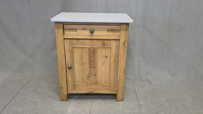 Antique European Pine and Marble Side Table or Nightstand