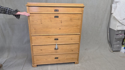 Antique Swedish Biedermeier Natural Pine Drop Front Desk with Drawers and Keys