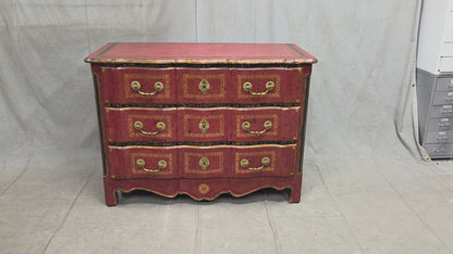 Vintage Theodore Alexander Red Leather Wrapped Serpentine Chest of Drawers