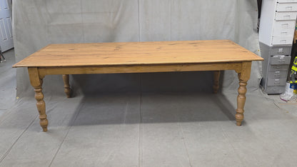 Vintage English Pine Rustic Turned Leg 8' Long Dining Farmhouse Table