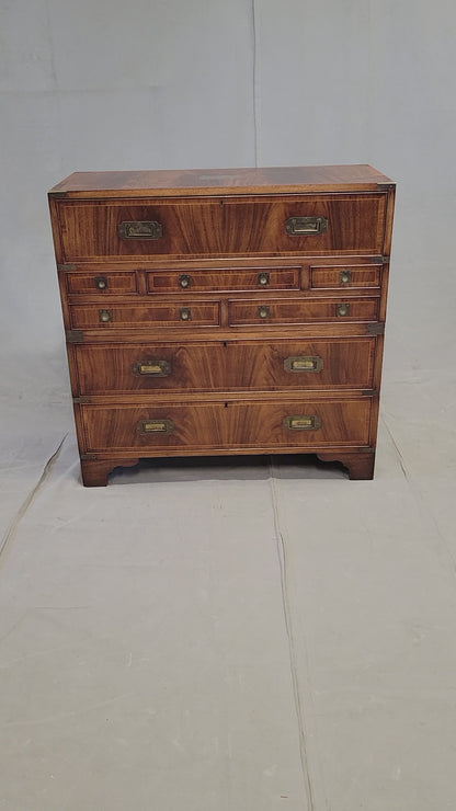 Vintage English Mahogany Campaign Butler's Chest of Drawers With Desk (RL)