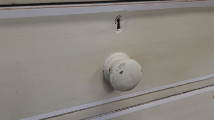 Antique 1920s English Dresser Chest of Drawers with Old Cream and White Paint