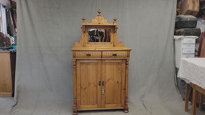 Antique Circa 1880 Swedish Pine Sideboard Buffet With Original Mirror