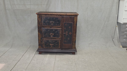 Antique Romanian Folk Painted Pine Cupboard with Drawers and a Door