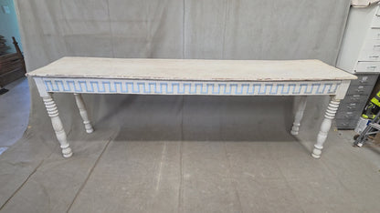 Antique French Rustic Painted Pine Console Table with Greek Key Motif