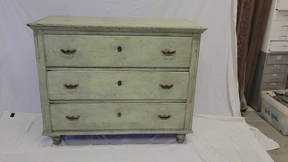 Antique European Rustic Pine Seafoam Painted Dresser Chest of Drawers