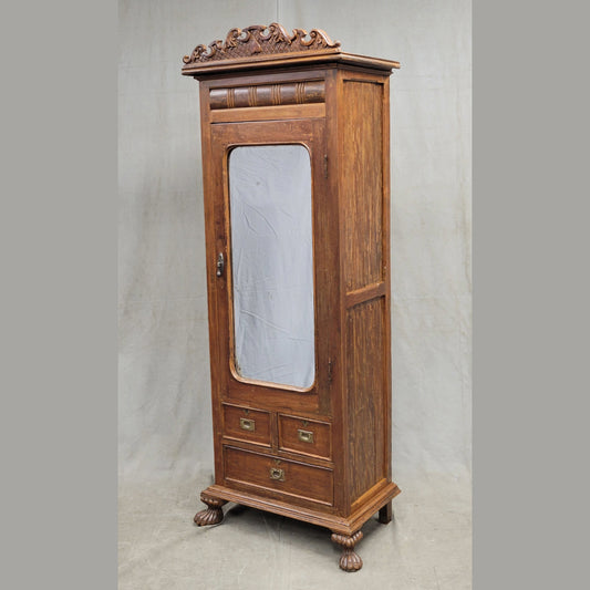 Antique Anglo Indian Teak Petite Armoire Cupboard With Mirror
